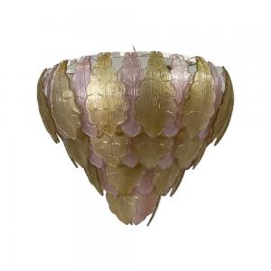 Italian Art Deco Gold and Pink Murano Glass Chandelier 